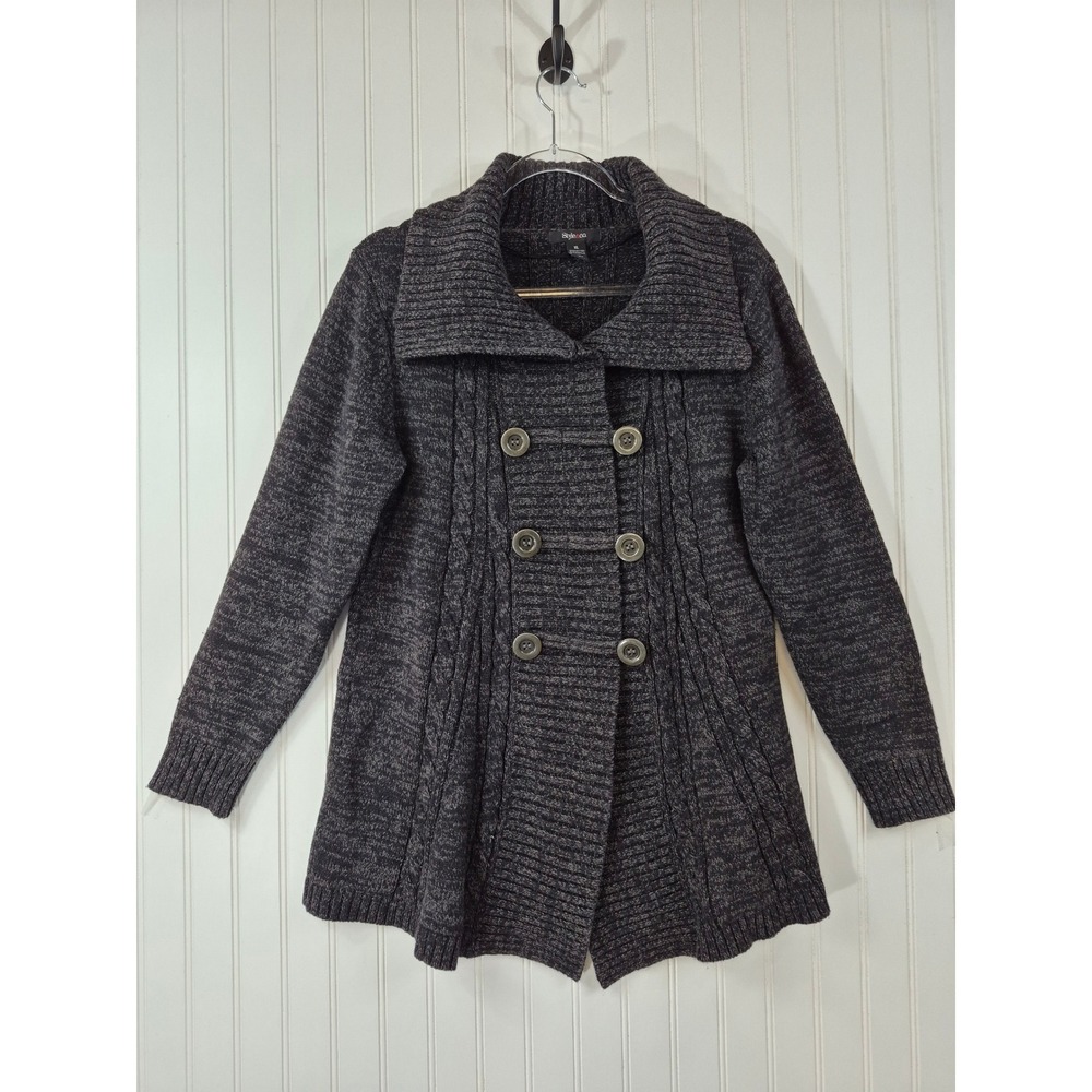 Style & Co Women‎ XL Gray Marled Double Breasted Cable Knit Cardigan Sweater